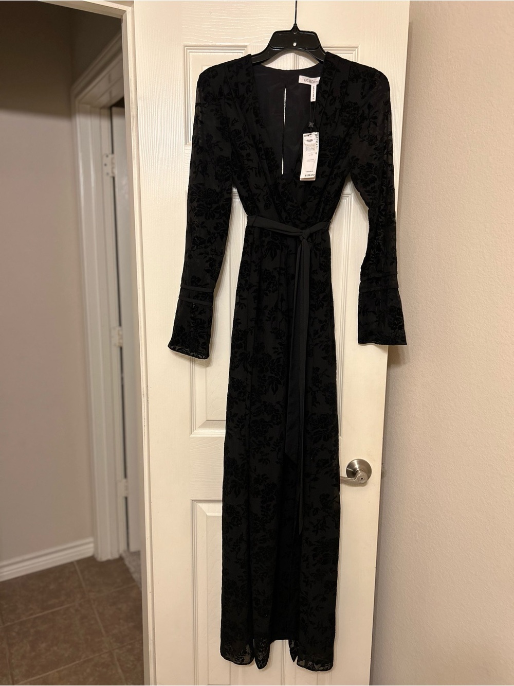 BCBGeneration Black Velvet Long Wrap Dress
